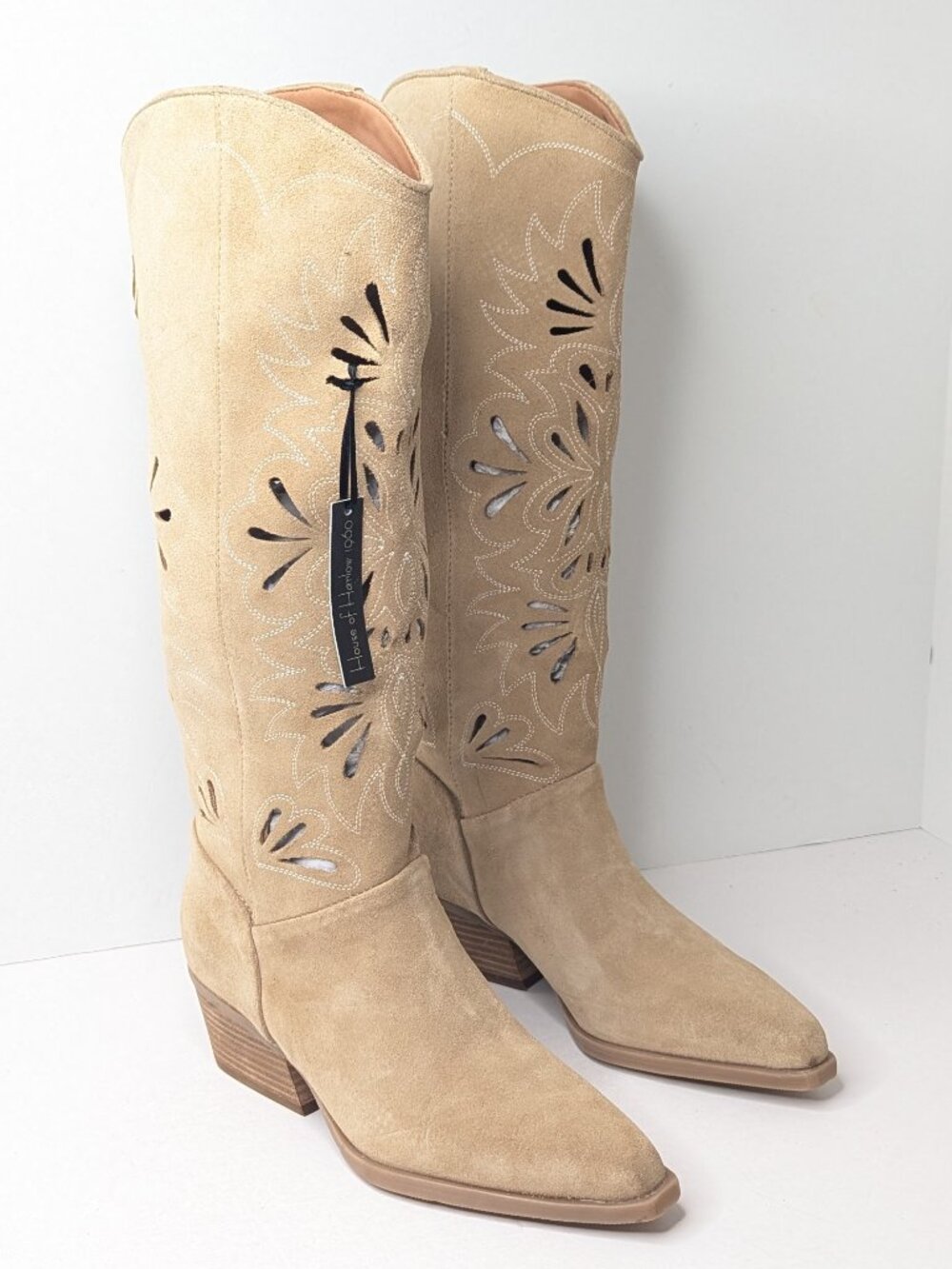 House Of Harlow Vanessa Tall Cutout Western Boots Tan Suede Womens 6.5